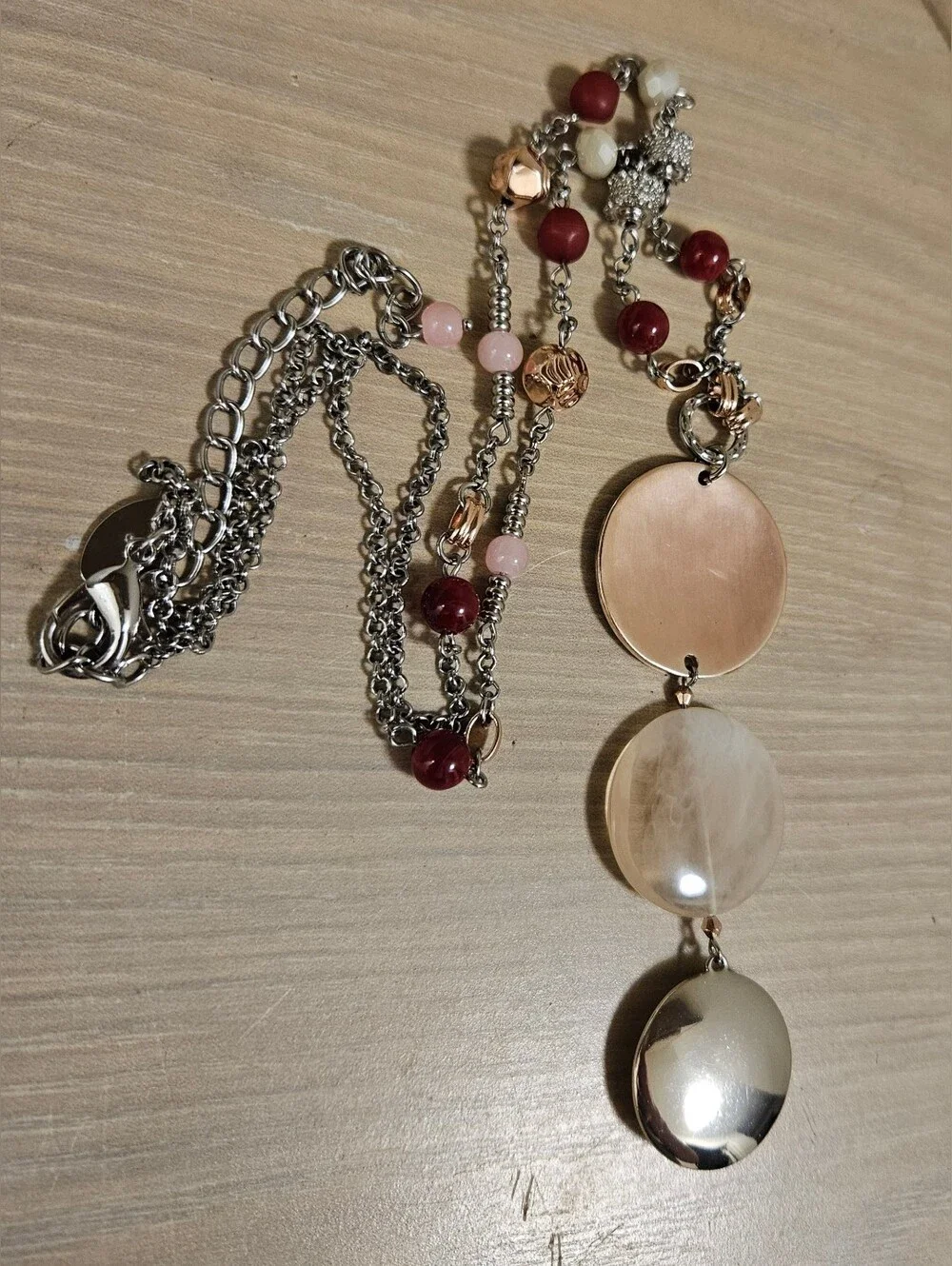 CHICO'S MEDALLION SILVER-TONE ROSE GOLD GLASS BEADS  BOHEMIAN LONG NECKLACE
